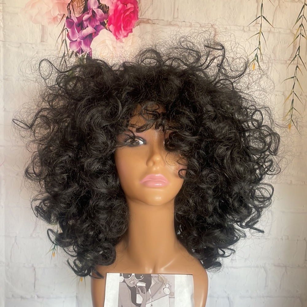 - ✨ BLACK SOFT AFRO CURLY   USED CURLS FULL CAP WIG *NEW*